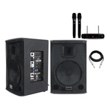 Caixa Som Saga 10 Ativa + Passiva + Mic. Dx-158 + Cabo Cor Preto 110v/220v