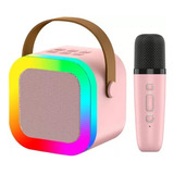 Caixinha Som Karaokê Infantil C/ Microfone Sem Fio Bluetoot Cor Rosa
