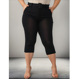 Calça Capri Cigarrete Feminina Acinturada Slim Com Cinto