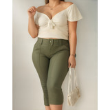Calça Capri Feminina Bengaline Acinturada Slim Com Cinto