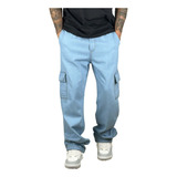 Calça Cargo Jeans Masculina Larga Com 5 Bolsos Estilo Skate