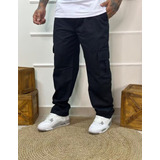 Calça Cargo Sarja Larga Masculina Skate Casual Bolso Lateral