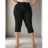 Calça Cigarrete Capri Com Cinto Plus Size Feminina