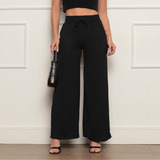 Calça Feminina Pantalona Tecido Duna Cintura Alta C/elastico