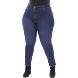 Calça Jeans Feminina Desfiada Na Barra Cor Escura Plus Size 