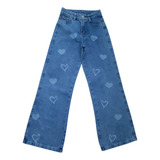 Calça Jeans Pantalona Juvenil Meninas Feminina Wide Leg