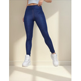 Calça Legging Jeans Fake Com Bolso Confortável