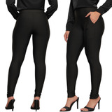 Calca Legging Montaria Com Bolso Cintura Alta Skinny Casual