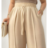 Calça Pantalona Feminina Cintura Alta Com Bolso Duna Premium