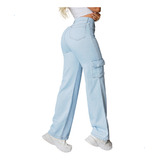 Calça Wide Leg Cargo Com Bolsos Lateral Perna Larga 3 Cores