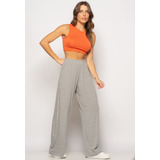 Calça Wide Leg Com Bolso Malha 