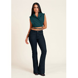 Calca Zinco Boot Cut Cós Intermediário Básica Preto