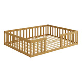Cama Montessoriana Premium Moderna Com Grade De Proteção Quarto Criança Luxo Resistente Cercado Tamanho Queen Cor Nogueira Comprelar