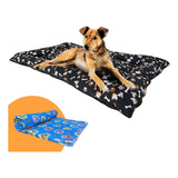 Cama Pet Cachorro G 100x70 + Kit Cobertor 100x70 24h Cor Preto / Azul