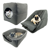 Cama Toca Iglu 3 Em 1 Suede Cachorro Gato Frio Quente Pet M Cor Cinza