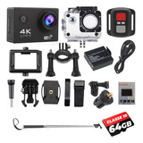 Câmera Action Ultra Hd 4k Sport Wifi Capacete + 64gb Bastão Cor Preto