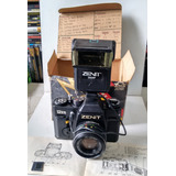 Câmera Fotografica Zenit 12xs + Flash 300 Xp = Ver Descrição