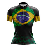Camisa Bike Ciclismo Bandeira Brasil Feminina Proteção Uv 50