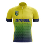 Camisa Brasil Ciclismo Infantil Bicicleta Confort Curta Uv+