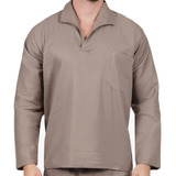 Camisa Brim Manga Longa Jaleco Uniforme Profissional Cinza