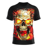 Camisa Camiseta Estampada 3d Skull Caveira Crânio Fogo