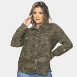 Camisa Camuflada Feminina 100% Algodão Jaqueta