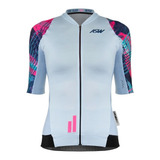 Camisa Ciclismo Asw Active 2.0 Feminina Azul Rosa Trilha Mtb