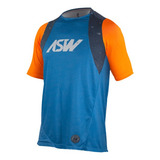 Camisa Ciclismo Bike Asw Ride Ground Azul Laranja