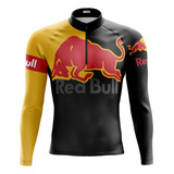 Camisa Ciclismo Masculina Manga Longa Red Bull Com Bolsos 