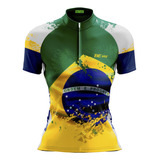 Camisa Ciclismo Mountain Bike Feminina Seleção Brasil Uv+50