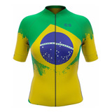 Camisa De Ciclismo Feminina Sport Marcio May Bandeira Brasil