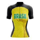 Camisa De Ciclismo Feminino Brasil Manga Curta Mtb Mulher