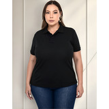 Camisa Feminina Gola Polo Piquet Lisa Plus Size Básica