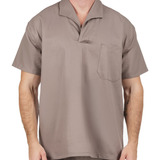 Camisa Jaleco Brim Manga Curta Uniforme Cinza