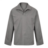 Camisa Jaleco Brim Manga Longa Fechada Uniforme Cinza Epi