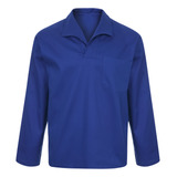 Camisa Jaleco Em Brim Manga Longa Uniforme Profissional Azul
