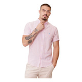 Camisa Linho Manga Curta Camiseta Polo Masculina Rosa