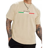 Camisa Masculina Italia 3 Faixa País Camiseta Casual Algodão