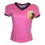 Camisa Palermo 1970 Liga Retrô Feminina Rosa 100% Algodão