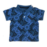 Camisa Polo Azul Estampa Logo Da Marca Tommy Infantil