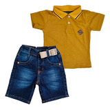 Camisa Polo Infantil Com Shorts Com Elastano E Cinto