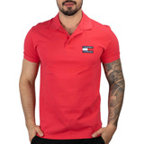Camisa Polo Tommy Jeans Flag Rosa