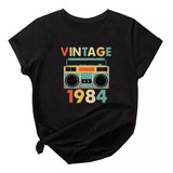 Camisa Preta Camiseta Algodao Estampa Vintage 1984 Rádio