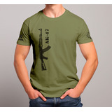 Camiseta Academia Unissex Algodão Militar Fuzil Ak Lateral