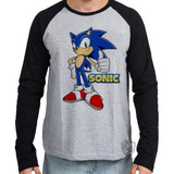 Camiseta Blusa Manga Longa Sonic Personagem Video Game Antig