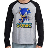 Camiseta Blusa Manga Longa Sonic Personagem Video Game Top