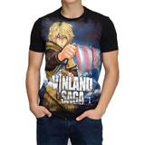 Camiseta Camisa Vinland Saga Thorfinn Algodao Preta Animes