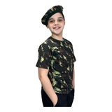 Camiseta Camuflada Militar Infantil + Boina Kit