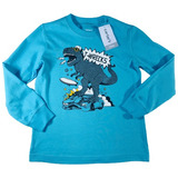 Camiseta Carter's Baby Manga Longa - Dinossauro Azul - Novo