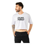 Camiseta Cropped Masculino Frase Estampado Moda Algodão